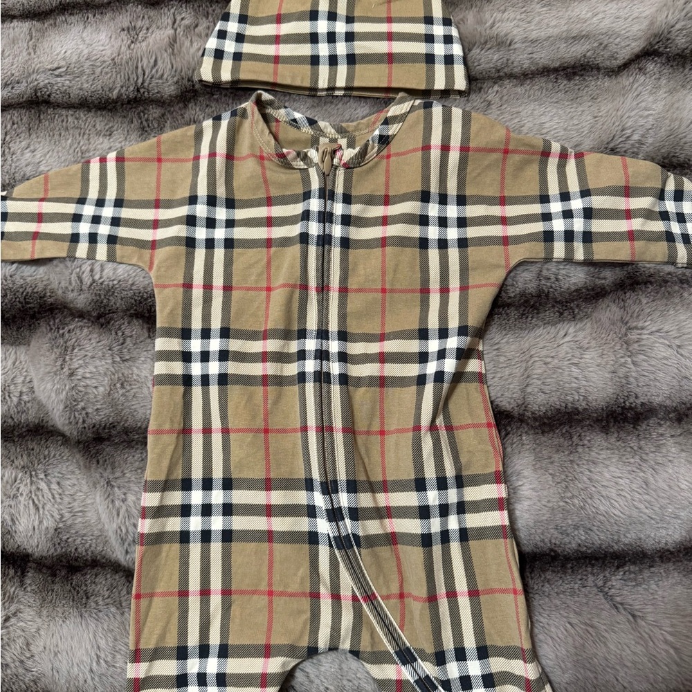 Burberry Kids Tan Checkered Footie